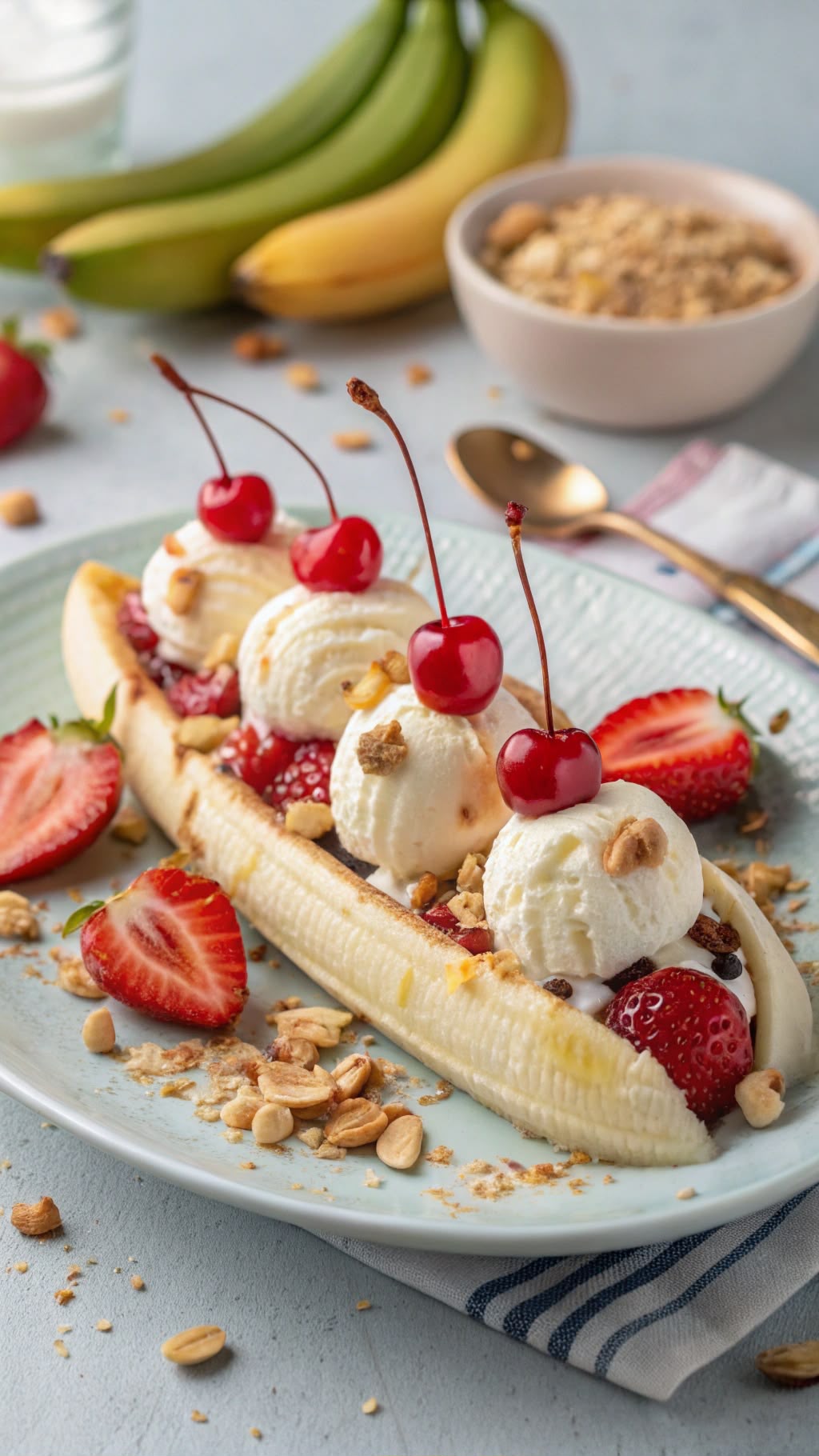 Banana split con ciliegie