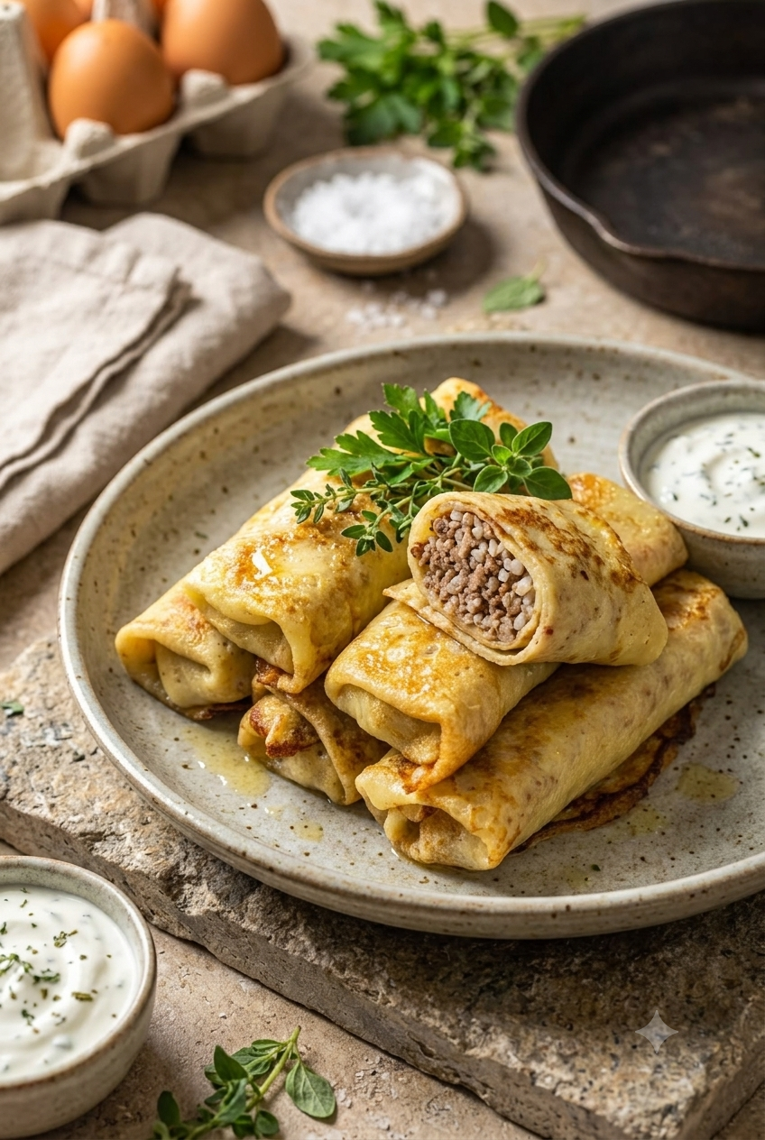 Crespelle ripiene di carne e riso