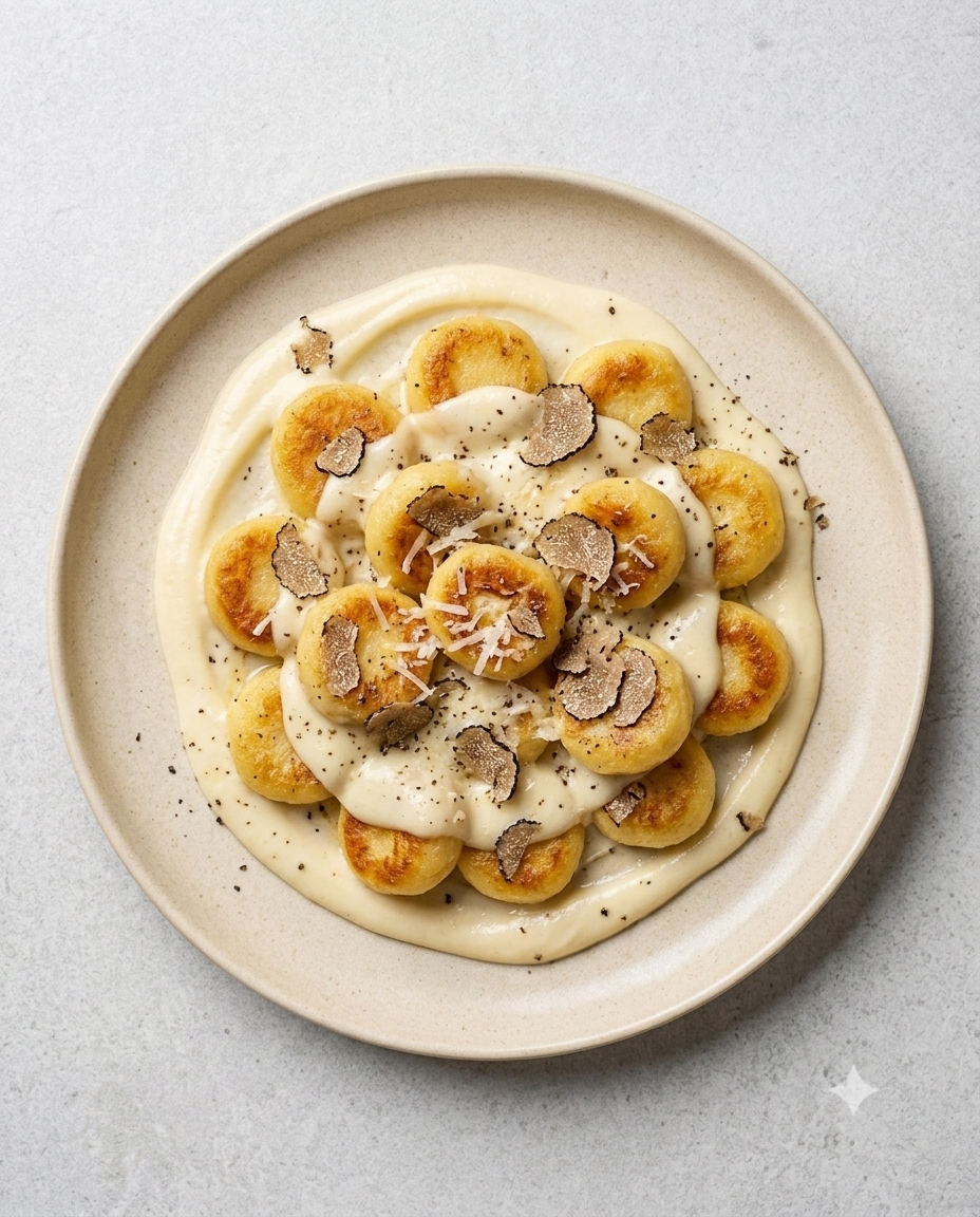Gnocchi al semolino con crema di parmigiano e tartufo